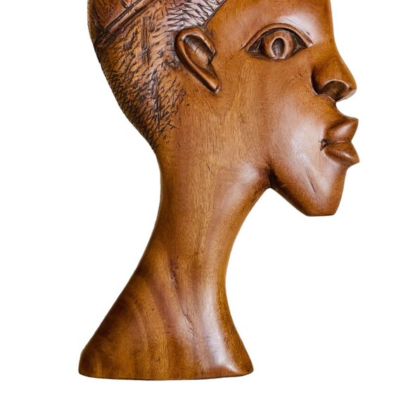 Hand-Carved African Tribal Wooden Mask Wall Art Decor 16" x 7 1/2" x 2" - Picture 4 of 8